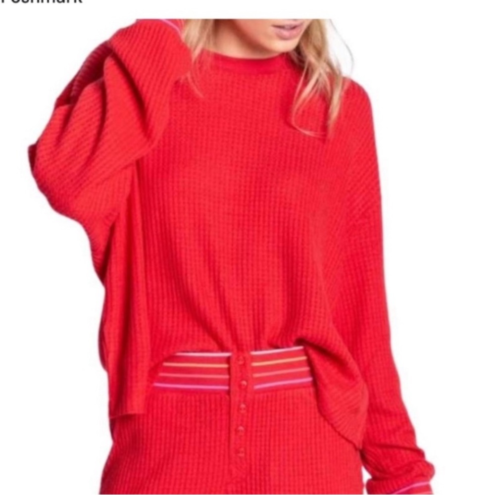 NWOT PJ salvage speckled in color waffle knit red long sleeve top